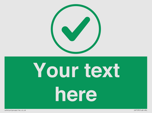 Custom green background, green tick in circle sign